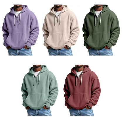 Men's Casual Textured Quarter Zip Hoodie with Kangaroo Pocket