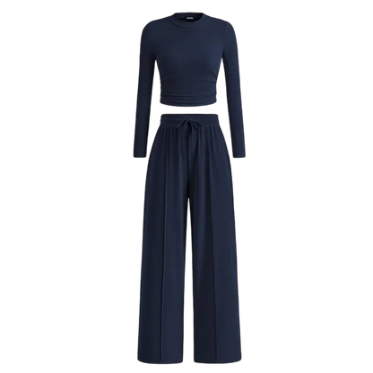 Women's Fall 2-Piece Set – Top & Wide-Leg Pants