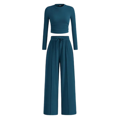 Women's Fall 2-Piece Set – Top & Wide-Leg Pants