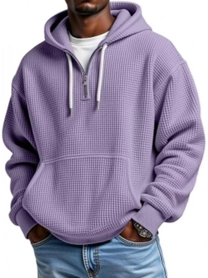 Men's Casual Textured Quarter Zip Hoodie with Kangaroo Pocket