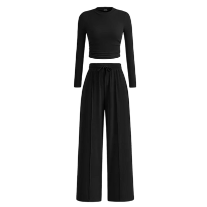 Women's Fall 2-Piece Set – Top & Wide-Leg Pants