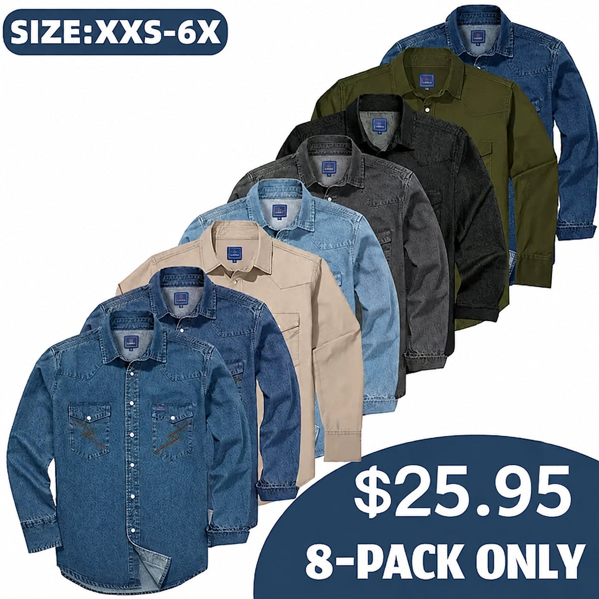 ✨Hot Sale✨Men's Long Sleeve Stone-Washed and Pre-Washed Denim Work Shirt