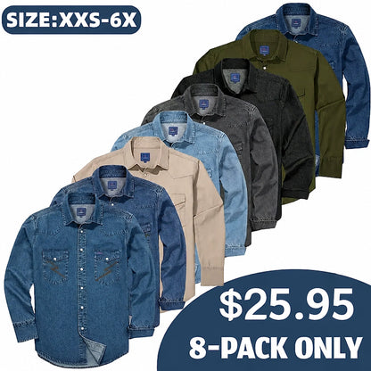 ✨Hot Sale✨Men's Long Sleeve Stone-Washed and Pre-Washed Denim Work Shirt