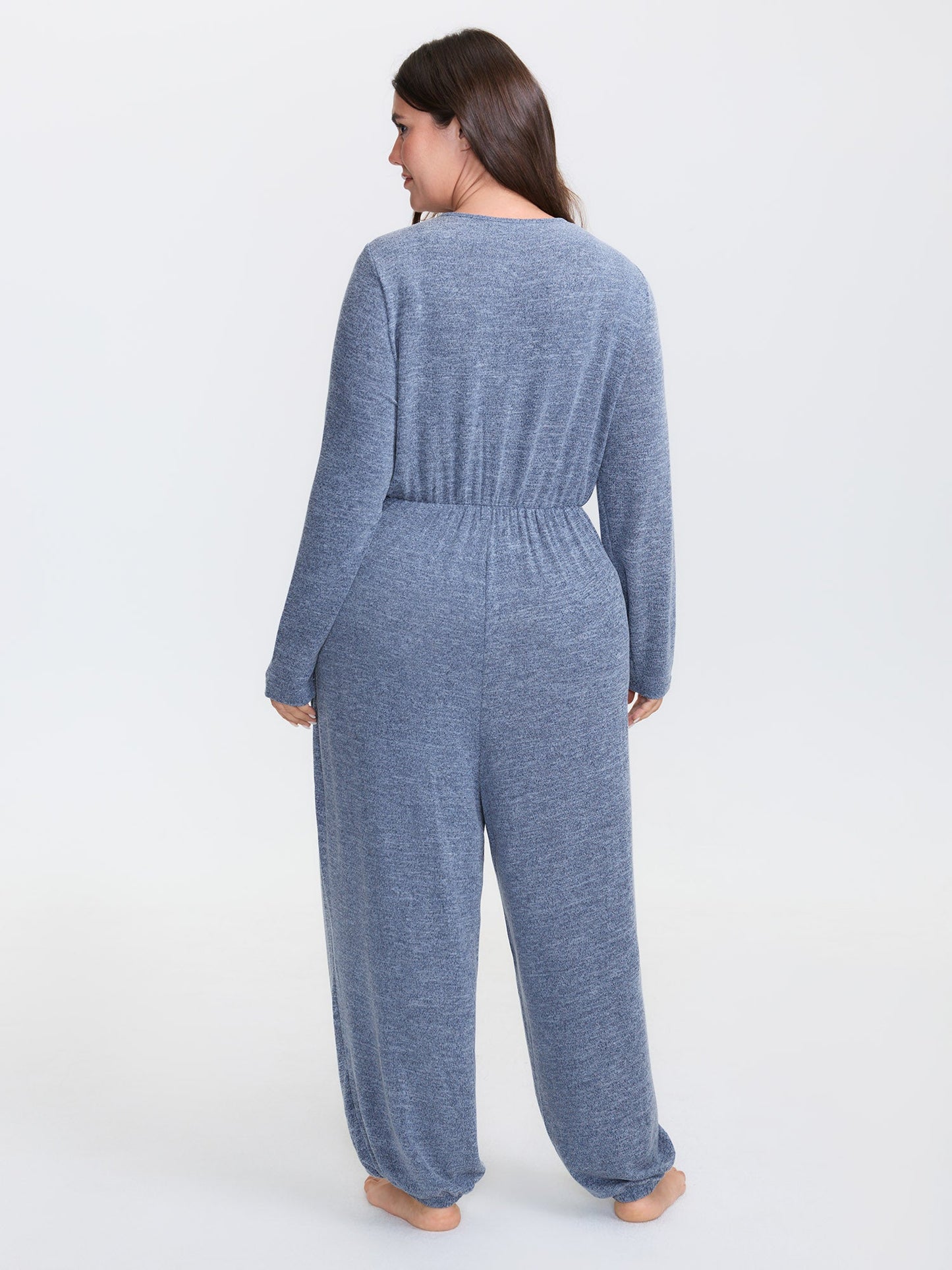 Elastic Waist Overlap Collar Lounge Jumpsuit
