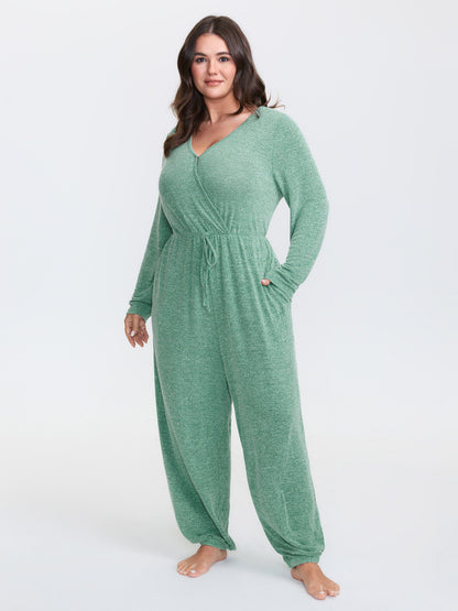 Elastic Waist Overlap Collar Lounge Jumpsuit