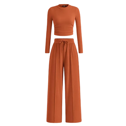 Women's Fall 2-Piece Set – Top & Wide-Leg Pants