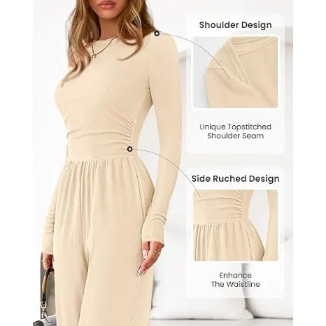 Women's Fall 2-Piece Set – Top & Wide-Leg Pants