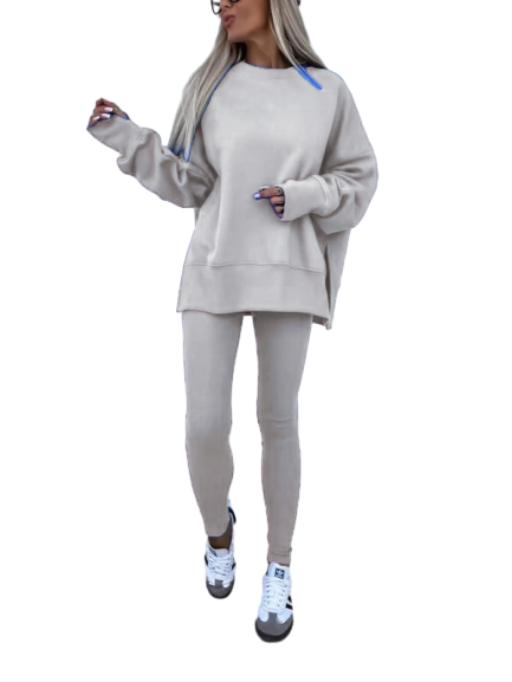 Women's Drop Shoulder Split Hem Sweatshirt & Pants Set