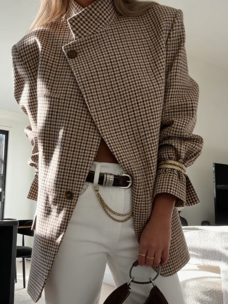 🔥 Fall Clearance – Vintage Plaid Structured Blazer | Limited Stock