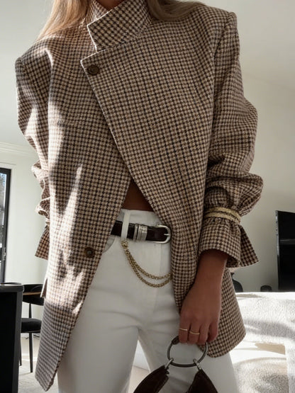 🔥 Fall Clearance – Vintage Plaid Structured Blazer | Limited Stock