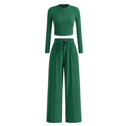 Women's Fall 2-Piece Set – Top & Wide-Leg Pants