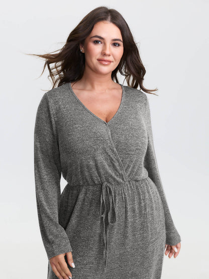Elastic Waist Overlap Collar Lounge Jumpsuit