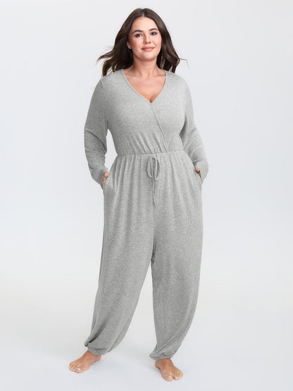 Elastic Waist Overlap Collar Lounge Jumpsuit