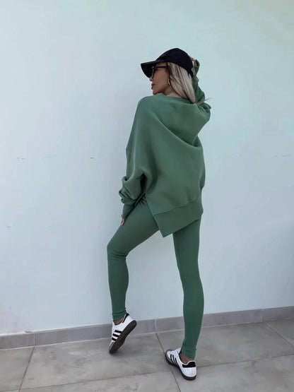 Women's Drop Shoulder Split Hem Sweatshirt & Pants Set