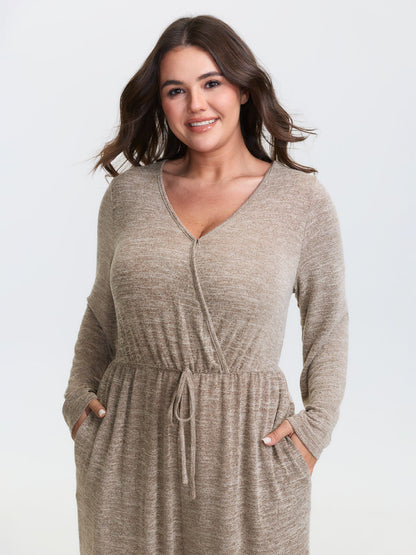 Elastic Waist Overlap Collar Lounge Jumpsuit