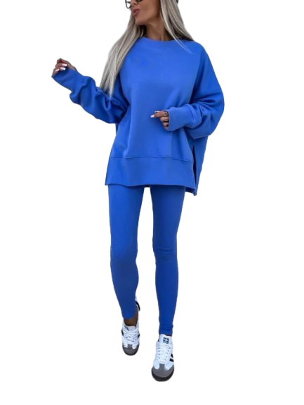 Women's Drop Shoulder Split Hem Sweatshirt & Pants Set