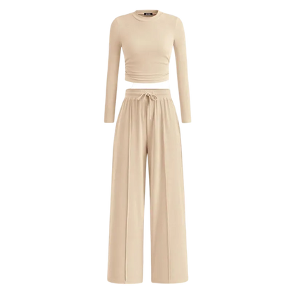 Women's Fall 2-Piece Set – Top & Wide-Leg Pants
