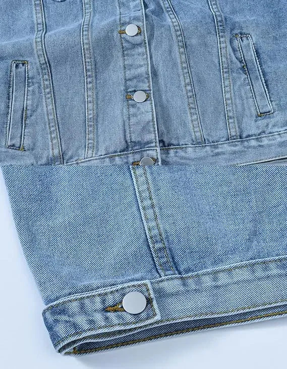 Women's Solid Color Button Denim Jacket