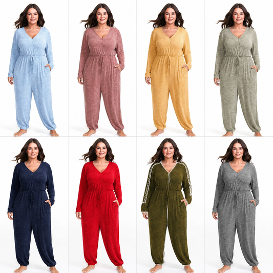 Elastic Waist Overlap Collar Lounge Jumpsuit
